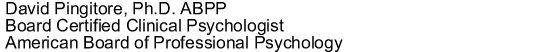 Psychological Assesments are available from Dr. David Pingitore, The Assessment Doctor. Psychological assessment is the process of solving problems (answering questions) about your psychological functioning. During assessments, a variety of procedures are used to obtain clinical data to try and solve these problems.